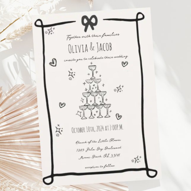 Whimsical Hand Drawn Bow Scribble Wedding Invitation (Creator Uploaded)