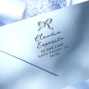 Whimsical Hand Drawn Bow & Script Name Address Self-inking Stamp
