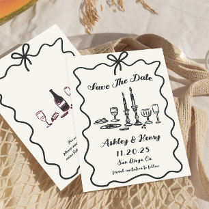 Whimsical Hand Drawn Bow Wedding Save The Date Invitation