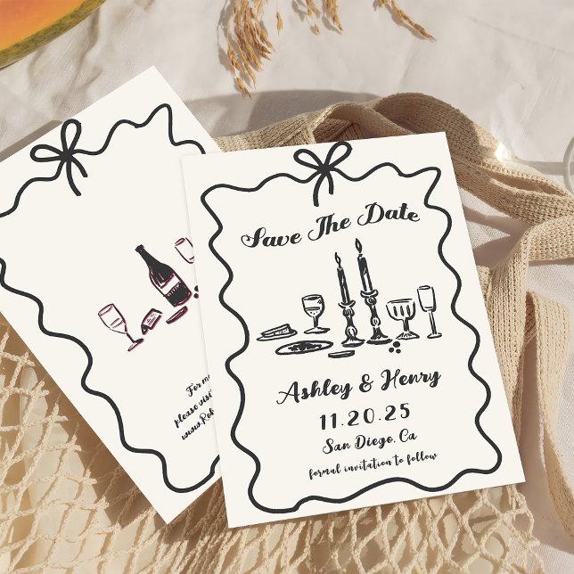 Whimsical Hand Drawn Bow Wedding Save The Date Invitation (Creator Uploaded)