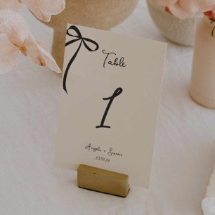 Whimsical Hand drawn Bow Wedding Table Number