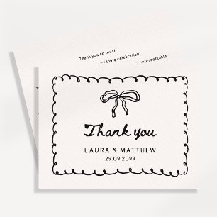 Whimsical Hand Drawn Bow Wedding Thank You Card
