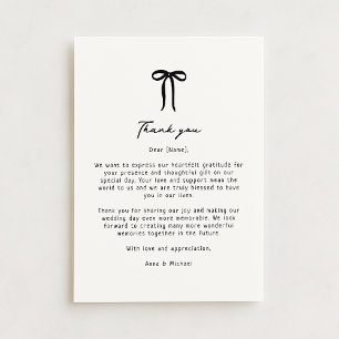 Whimsical, hand drawn bow wedding thank you card