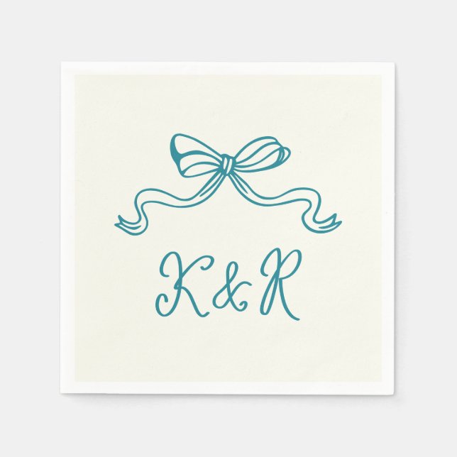 Whimsical Hand Drawn Bows Double Monogram Wedding Napkin (Front)