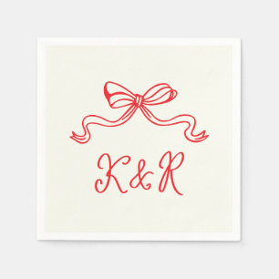 Whimsical Hand Drawn Bows Double Monogram Wedding Napkin