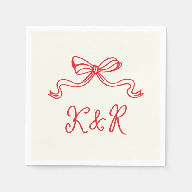 Whimsical Hand Drawn Bows Double Monogram Wedding Napkin (Front)