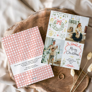 Whimsical Hand Drawn Bows Merry Christmas 2 Photos Holiday Card
