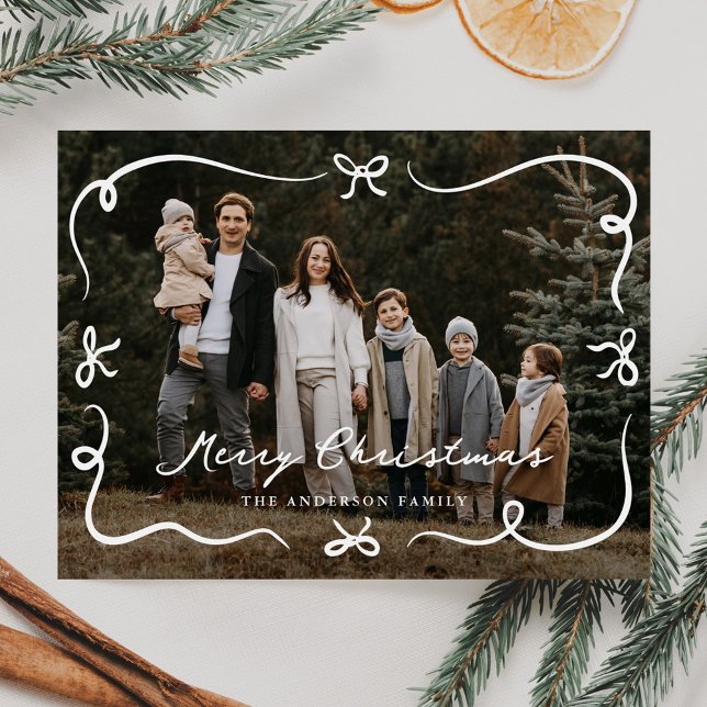 Whimsical Hand-Drawn Bows Photo Christmas Holiday Postcard (Creator Uploaded)