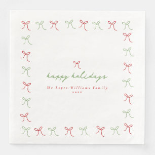 Whimsical Hand Drawn Bows Red & Green Christmas Napkin