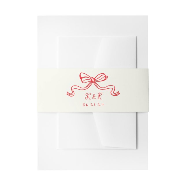 Whimsical hand Drawn Bows Wedding Belly Band Invitation Belly Band (Front Example)