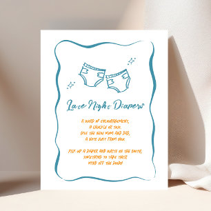 Whimsical Hand Drawn Boy Late Night Diapers Sign
