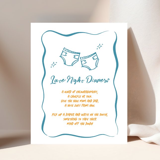Whimsical Hand Drawn Boy Late Night Diapers Sign (Creator Uploaded)