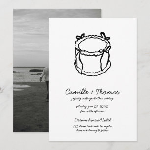 Whimsical Hand-Drawn Cake Photo Wedding Invitation