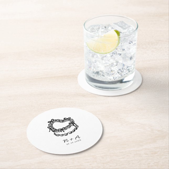 Whimsical Hand-Drawn Cake Wedding Round Paper Coaster (Insitu)