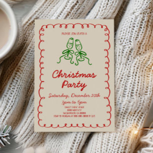 Whimsical Hand Drawn Champagne Christmas Party Invitation