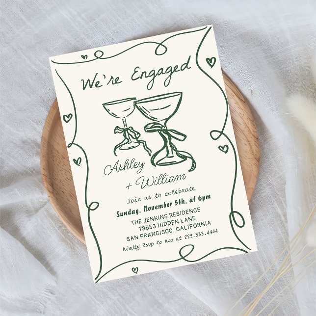 Whimsical Hand Drawn Champagne Engagement Party Invitation (Creator Uploaded)