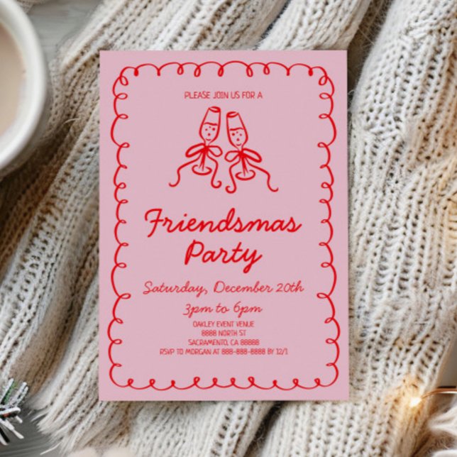 Whimsical Hand Drawn Champagne Friendsmas Party Invitation (Creator Uploaded)