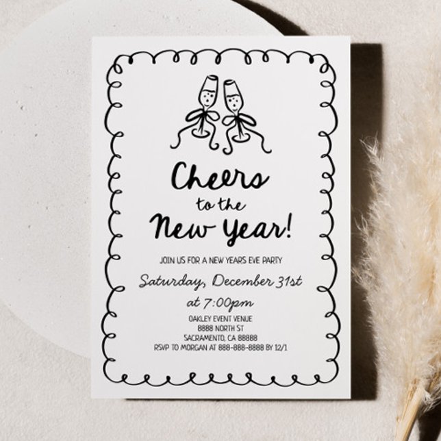 Whimsical Hand Drawn Champagne New Years Eve Party Invitation (Creator Uploaded)