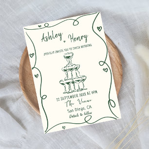 Whimsical Hand Drawn Champagne Tower Wedding Invitation