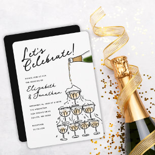 Whimsical Hand Drawn Champagne Tower Wedding Invitation