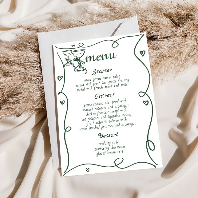 Whimsical Hand Drawn Champagne Wedding Menu (Creator Uploaded)