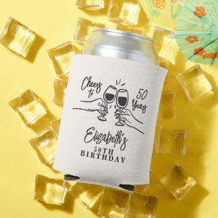 Whimsical Hand Drawn Cheers to 50 Years Birthday Can Cooler