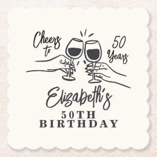 Whimsical Hand Drawn Cheers to 50 Years Birthday Paper Coaster