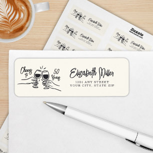 Whimsical Hand Drawn Cheers to 50 Years Birthday  Return Address Label