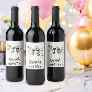 Whimsical Hand Drawn Cheers to 50 Years Birthday  Wine Label
