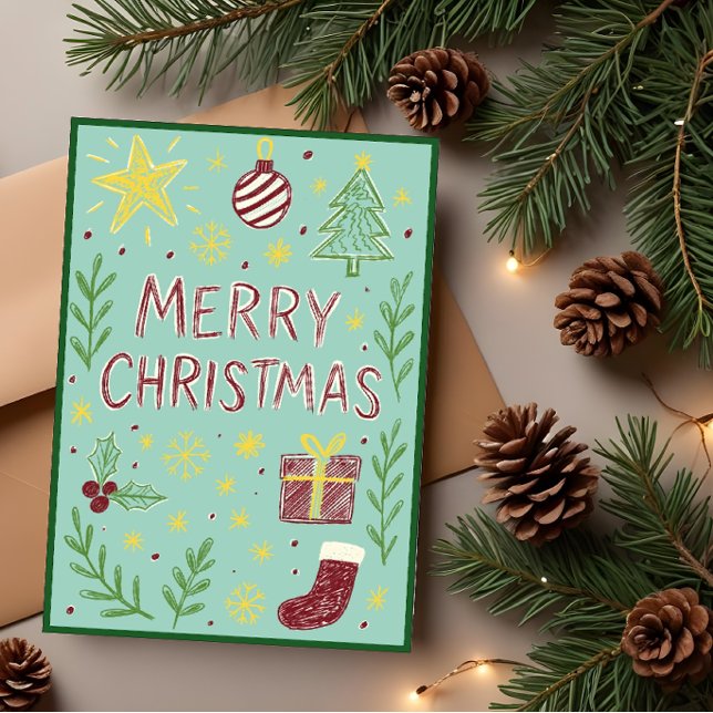 Whimsical Hand-Drawn Christmas Card with Mistletoe (Creator Uploaded)