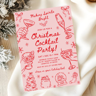 Whimsical Hand Drawn Christmas Cocktail Party Invitation