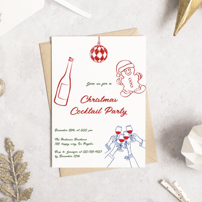 Whimsical Hand Drawn Christmas Cocktail Party Invitation (Creator Uploaded)