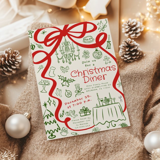 Whimsical Hand Drawn Christmas  Diner Invitation (Creator Uploaded)