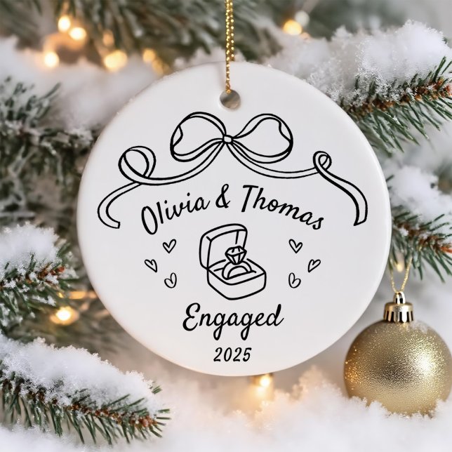 Whimsical Hand Drawn Christmas Engaged Ceramic Ornament (Creator Uploaded)