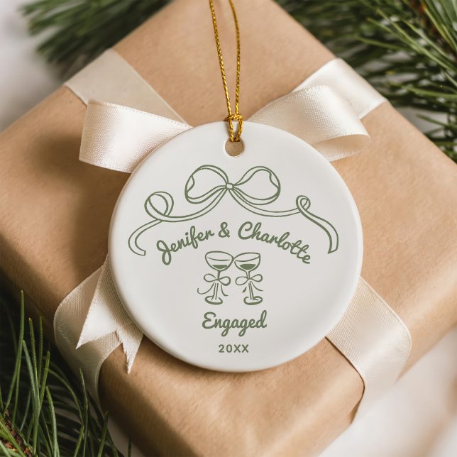 Whimsical Hand Drawn Christmas Engaged Ceramic Ornament (Creator Uploaded)