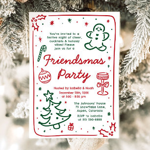 Whimsical Hand Drawn Christmas Friendsmas Party Invitation