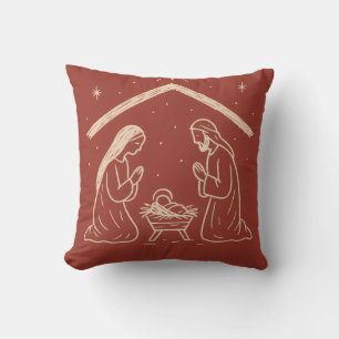 Whimsical Hand-Drawn Christmas Nativity Scene Cushion
