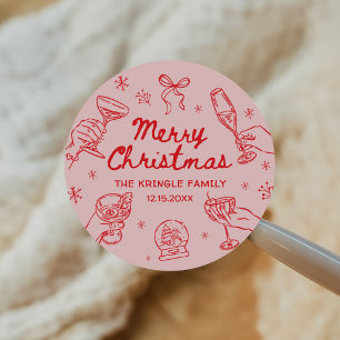 Whimsical Hand Drawn Christmas Party Classic Round Sticker