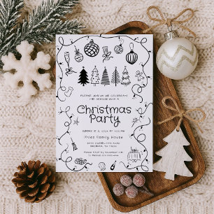 Whimsical Hand Drawn Christmas Party Invitation