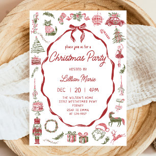 Whimsical Hand Drawn Christmas Party Invitation
