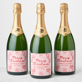 Whimsical Hand Drawn Christmas Party  Sparkling Wine Label