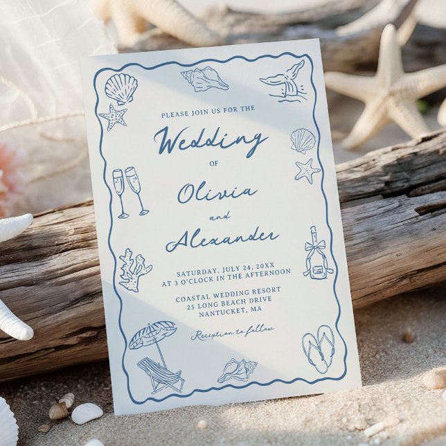 Whimsical Hand Drawn Coastal Beach Wedding Invitation (Creator Uploaded)