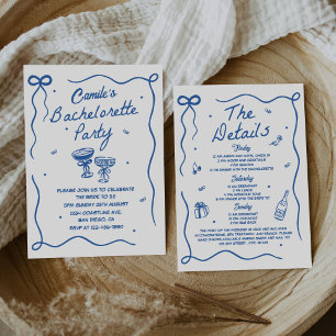 Whimsical Hand Drawn Cocktail Bachelorette Party Invitation