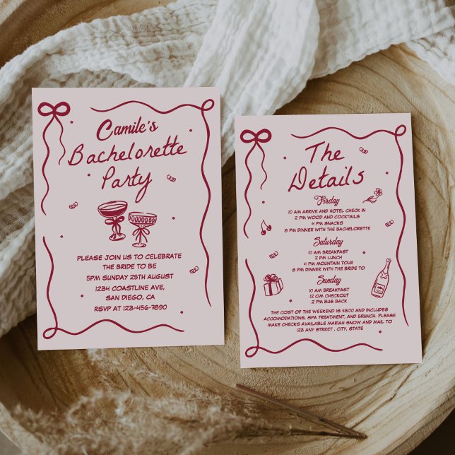 Whimsical Hand Drawn Cocktail Bachelorette Party Invitation (Creator Uploaded)
