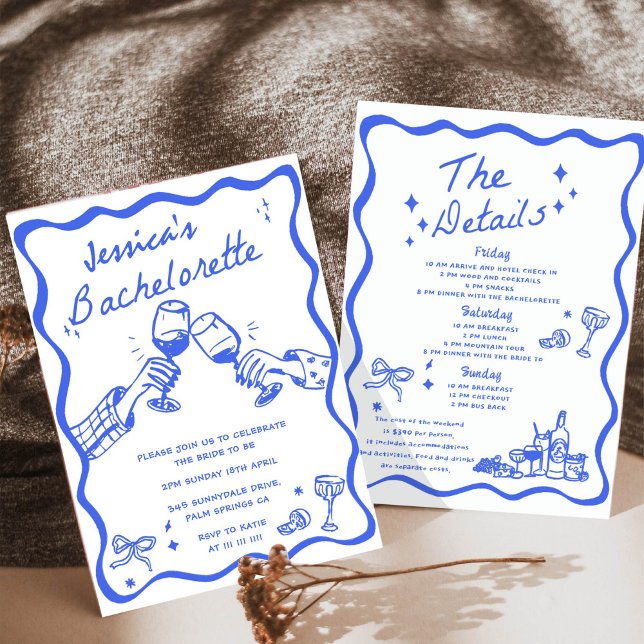 Whimsical Hand Drawn Cocktail Bachelorette Party Invitation (Creator Uploaded)