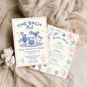 Whimsical Hand Drawn Cocktail Bachelorette Weekend Invitation