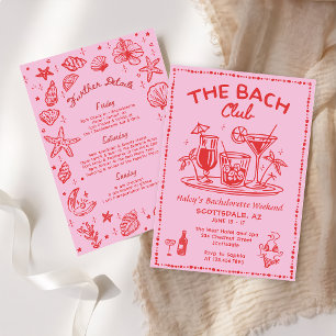 Whimsical Hand Drawn Cocktail Bachelorette Weekend Invitation