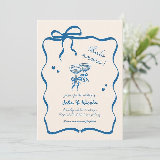Whimsical Hand Drawn Cocktails Thats Amore Wedding Invitation (Standing Front)