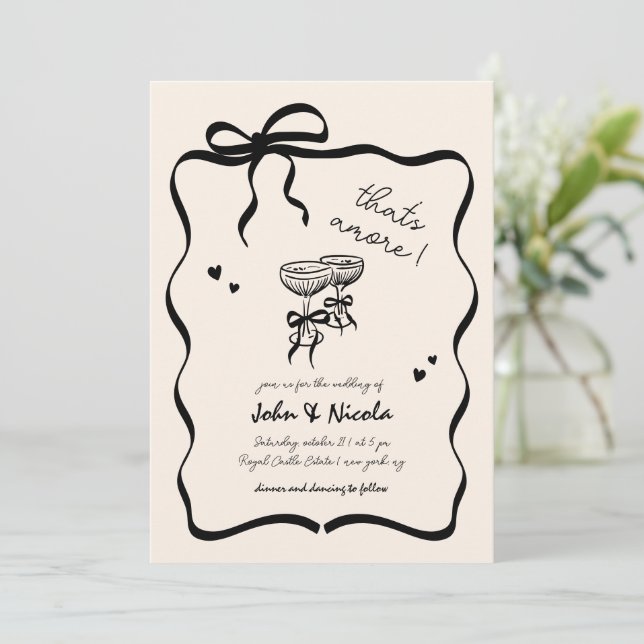 Whimsical Hand Drawn Cocktails Thats Amore Wedding Invitation (Standing Front)