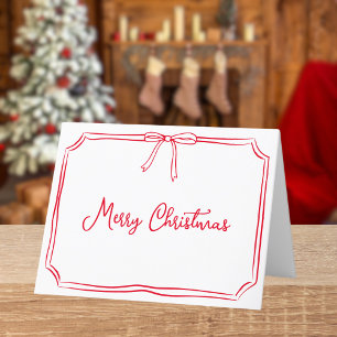 Whimsical Hand Drawn Coquette Bow Christmas Holiday Card